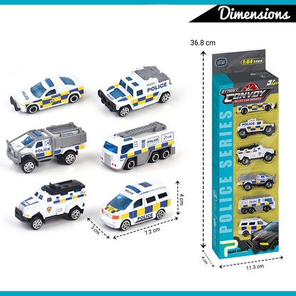 LITTLE STORY Alloy Sliding Police Toy Car (6Pcs) - White