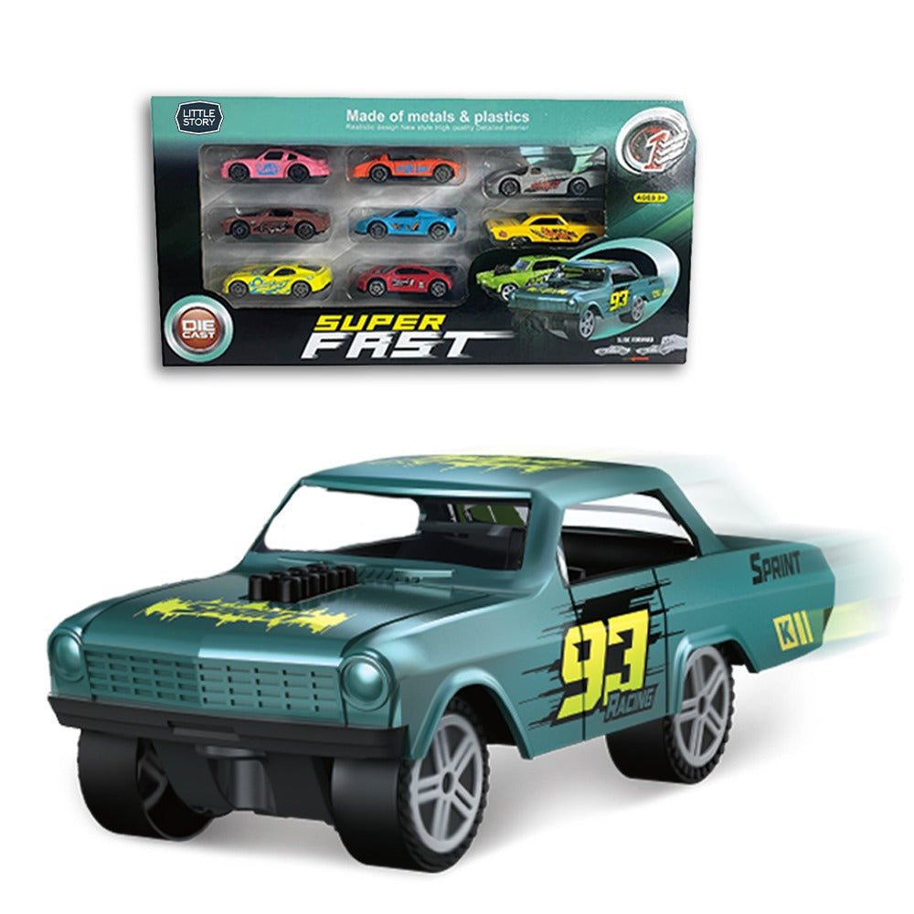 LITTLE STORY 8Pcs Slide Die Cast Toy Car Play Set