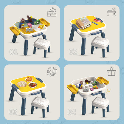 LITTLE STORY 4 In 1 Block Activity Table With Stool and Blocks - Blue