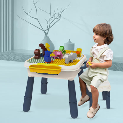 LITTLE STORY 4 In 1 Block Activity Table With Stool and Blocks - Blue