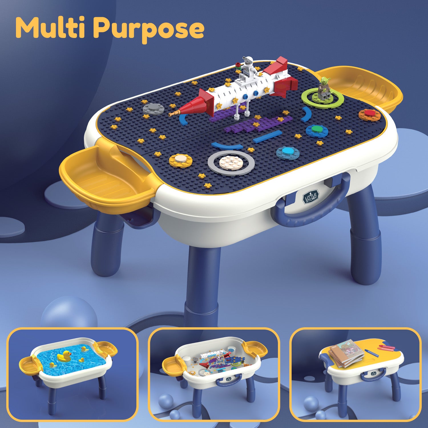 LITTLE STORY 4 In 1 Block Activity Table with Blocks - Blue