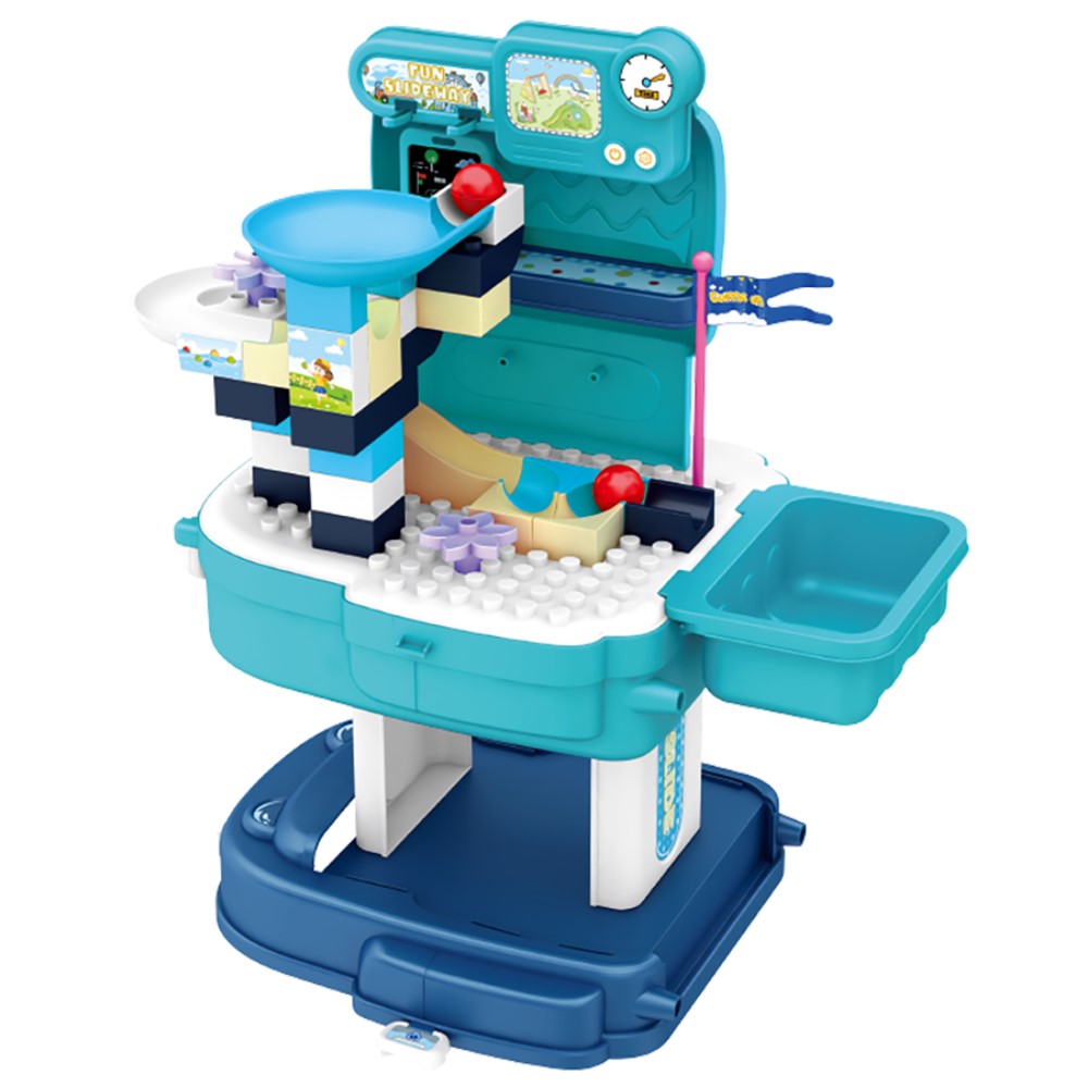 LITTLE STORY Role Play Theme Park With Slide And Block Toy Set School Bag (52 Pcs) - Blue, 2 - In - 1 Mode