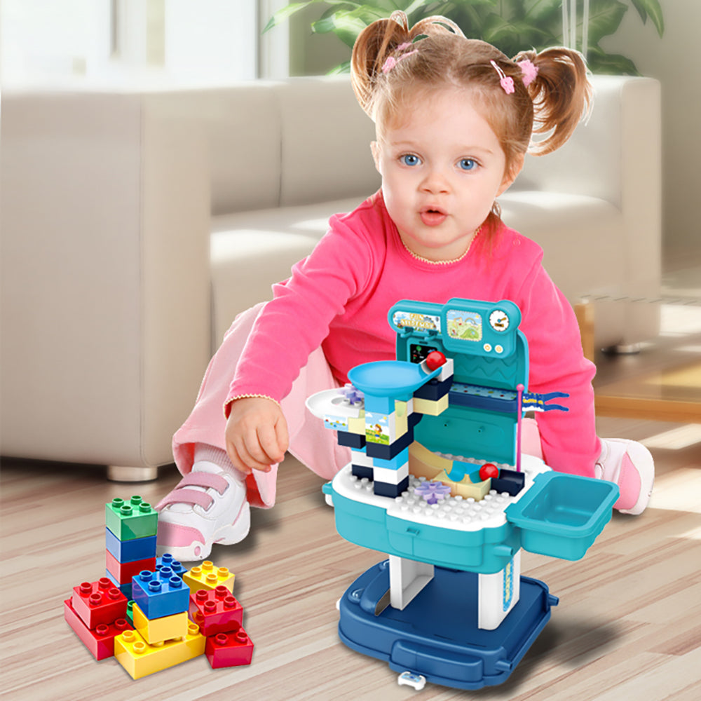 LITTLE STORY Role Play Theme Park With Slide And Block Toy Set School Bag (52 Pcs) - Blue, 2 - In - 1 Mode