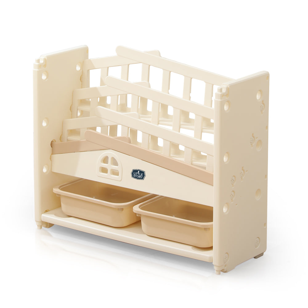 قصة صغيرة - رف كتب للأطفال مع صندوقين لتخزين الألعاب - أبيض