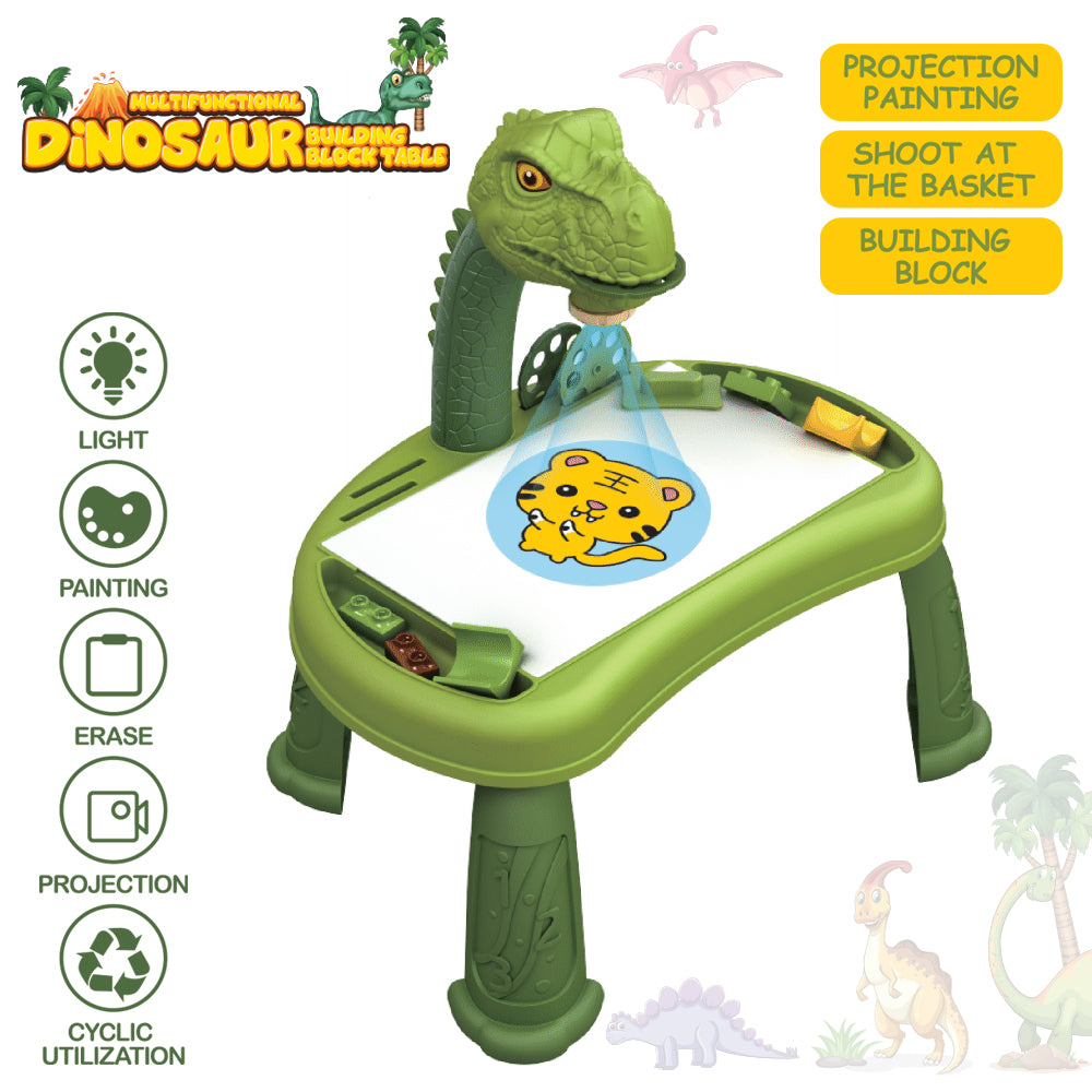 مجموعة طاولة مكعبات ألغاز دوارة 3 في 1 من Little Story DIY T - Rex، ولوحة رسم إسقاطية، وطاولة تعليمية (81 قطعة)، سلسلة STEM - متعددة الألوان