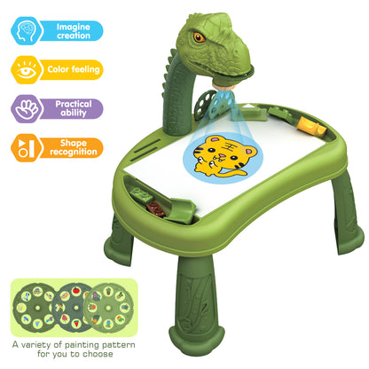 LITTLE STORY DIY T - Rex 3 - IN - 1 Spinning Puzzle Block Table, Projection Drawing Board & Learning Table Set (81 Pcs), STEM Series - Multicolor