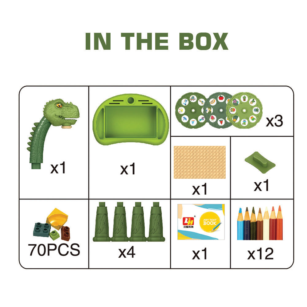 LITTLE STORY DIY T - Rex 3 - IN - 1 Spinning Puzzle Block Table, Projection Drawing Board & Learning Table Set (81 Pcs), STEM Series - Multicolor