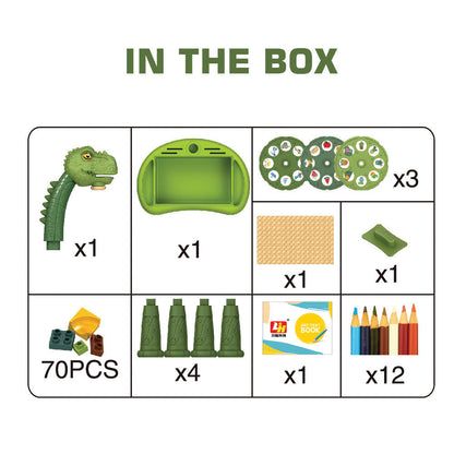 LITTLE STORY DIY T - Rex 3 - IN - 1 Spinning Puzzle Block Table, Projection Drawing Board & Learning Table Set (81 Pcs), STEM Series - Multicolor