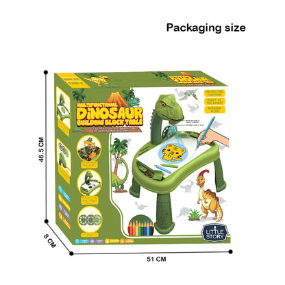 LITTLE STORY DIY T - Rex 3 - IN - 1 Spinning Puzzle Block Table, Projection Drawing Board & Learning Table Set (81 Pcs), STEM Series - Multicolor
