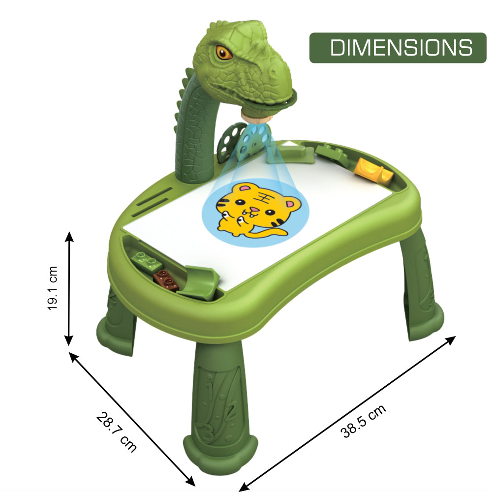 LITTLE STORY DIY T - Rex 3 - IN - 1 Spinning Puzzle Block Table, Projection Drawing Board & Learning Table Set (81 Pcs), STEM Series - Multicolor