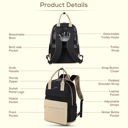 LITTLE STORY Kenzie Mom Dad Travel Diaper Backpack - Black