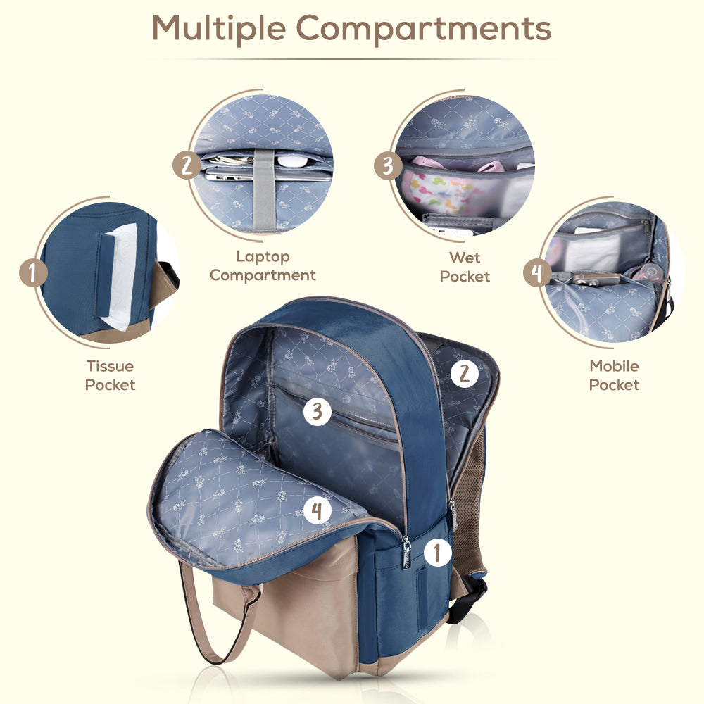 LITTLE STORY Kenzie Mom Dad Travel Diaper Backpack - Dark Blue