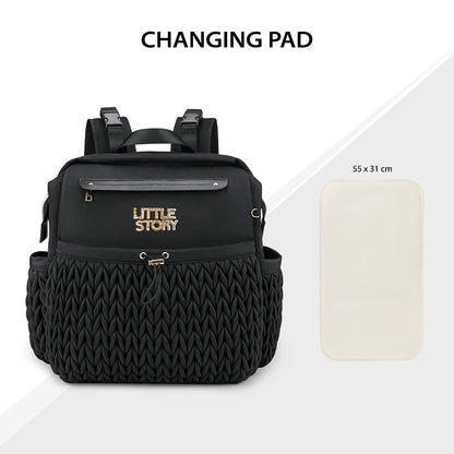 Little Story Diaper Backpack with Changing Pad & Laptop Sleeve – Water-Repellent Baby Nappy Bag, Black