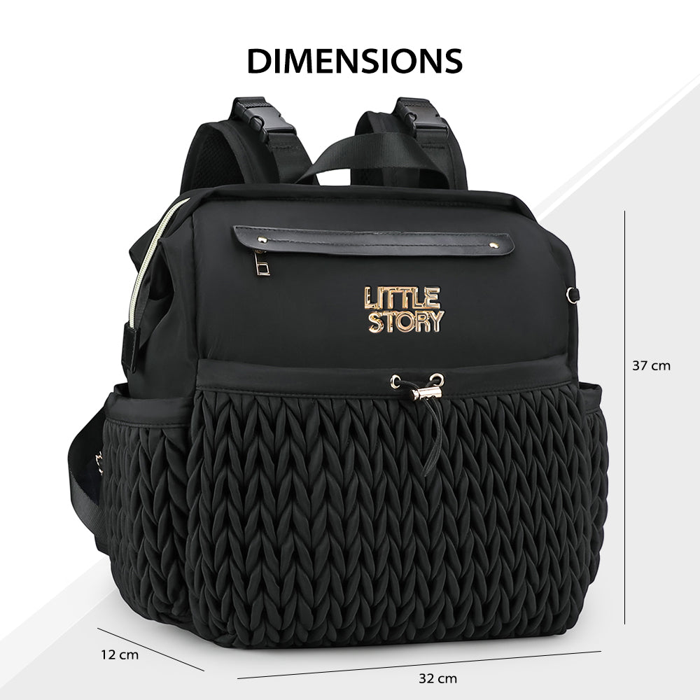Little Story Diaper Backpack with Changing Pad & Laptop Sleeve – Water-Repellent Baby Nappy Bag, Black