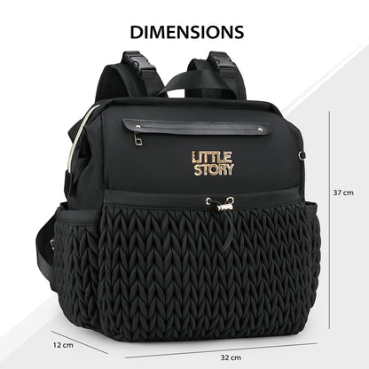 Little Story Diaper Backpack with Changing Pad & Laptop Sleeve – Water-Repellent Baby Nappy Bag, Black