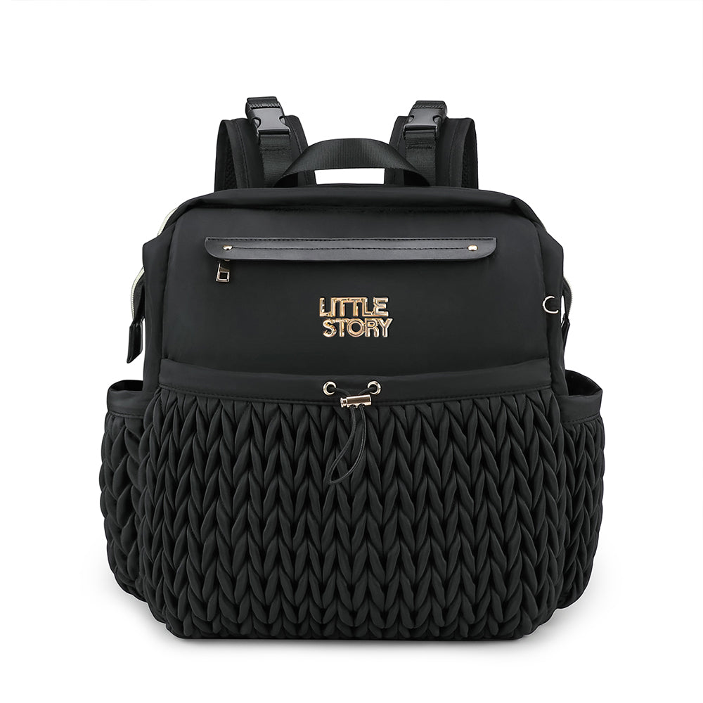 Little Story Diaper Backpack with Changing Pad & Laptop Sleeve – Water-Repellent Baby Nappy Bag, Black