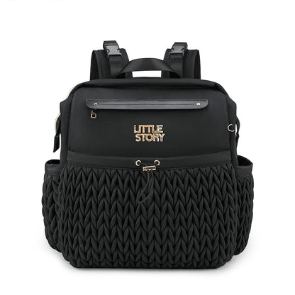 Little Story Diaper Backpack with Changing Pad & Laptop Sleeve – Water-Repellent Baby Nappy Bag, Black