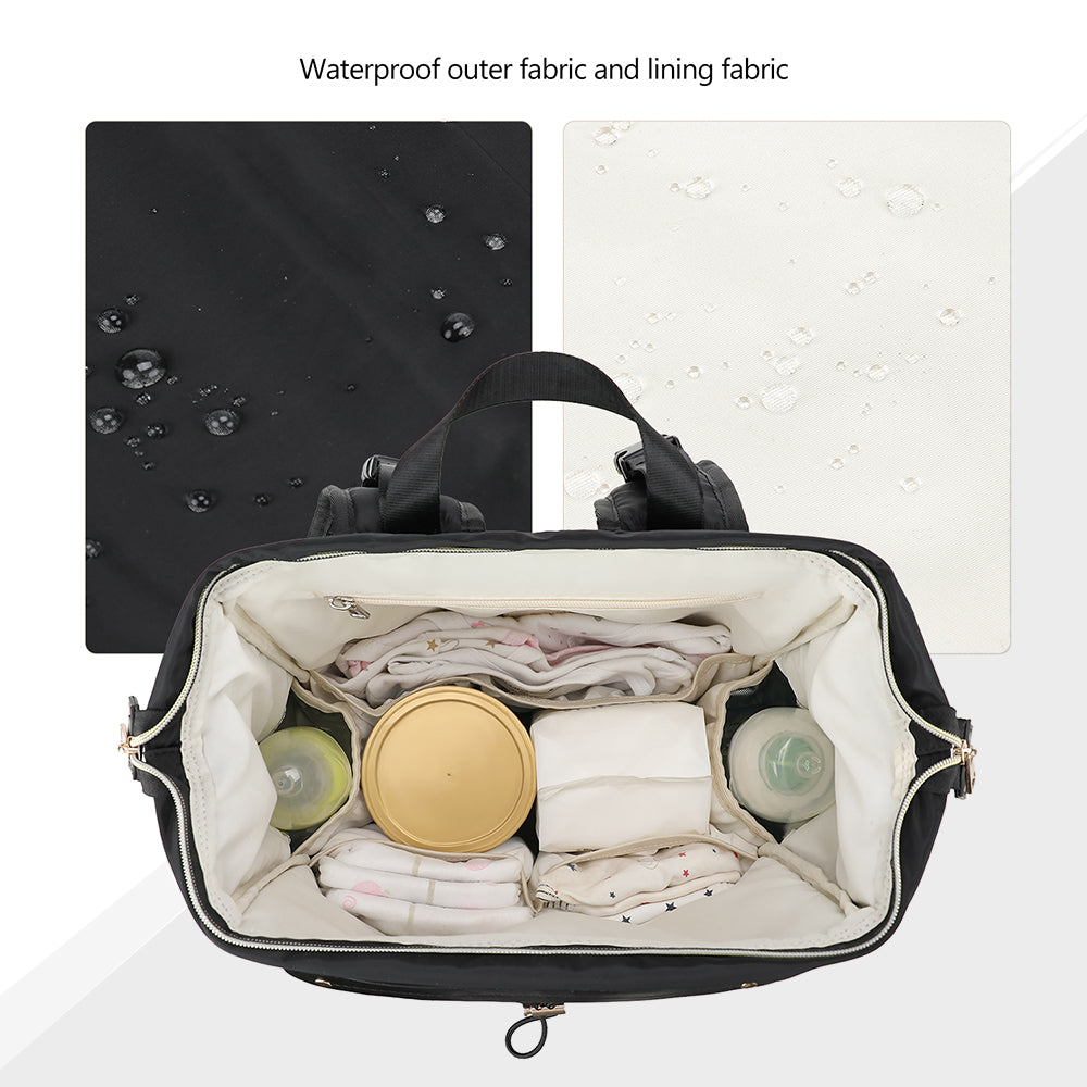 Little Story Diaper Backpack with Changing Pad & Laptop Sleeve – Water-Repellent Baby Nappy Bag, Black