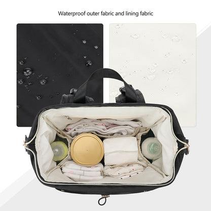 Little Story Diaper Backpack with Changing Pad & Laptop Sleeve – Water-Repellent Baby Nappy Bag, Black