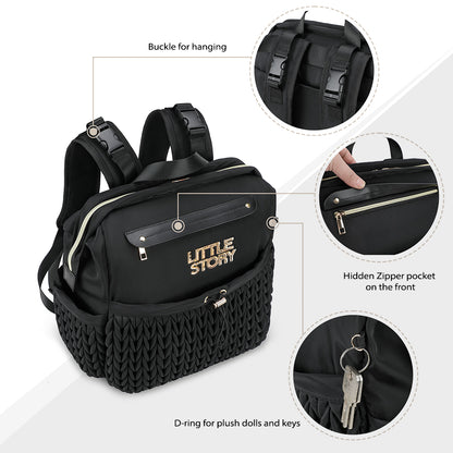 Little Story Diaper Backpack with Changing Pad & Laptop Sleeve – Water-Repellent Baby Nappy Bag, Black