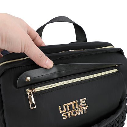 Little Story Diaper Backpack with Changing Pad & Laptop Sleeve – Water-Repellent Baby Nappy Bag, Black