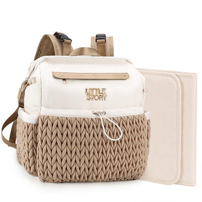 Little Story Diaper Backpack with Changing Pad & Laptop Sleeve – Water-Repellent Baby Nappy Bag, Khaki