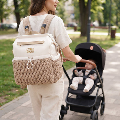 Little Story Diaper Backpack with Changing Pad & Laptop Sleeve – Water-Repellent Baby Nappy Bag, Khaki