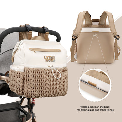 Little Story Diaper Backpack with Changing Pad & Laptop Sleeve – Water-Repellent Baby Nappy Bag, Khaki