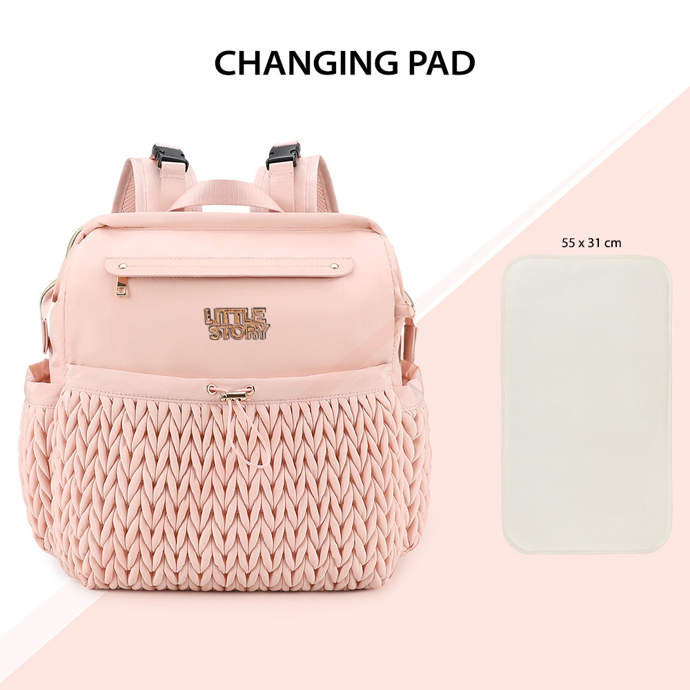 Little Story Diaper Backpack with Changing Pad & Laptop Sleeve – Water-Repellent Baby Nappy Bag, Blush Pink