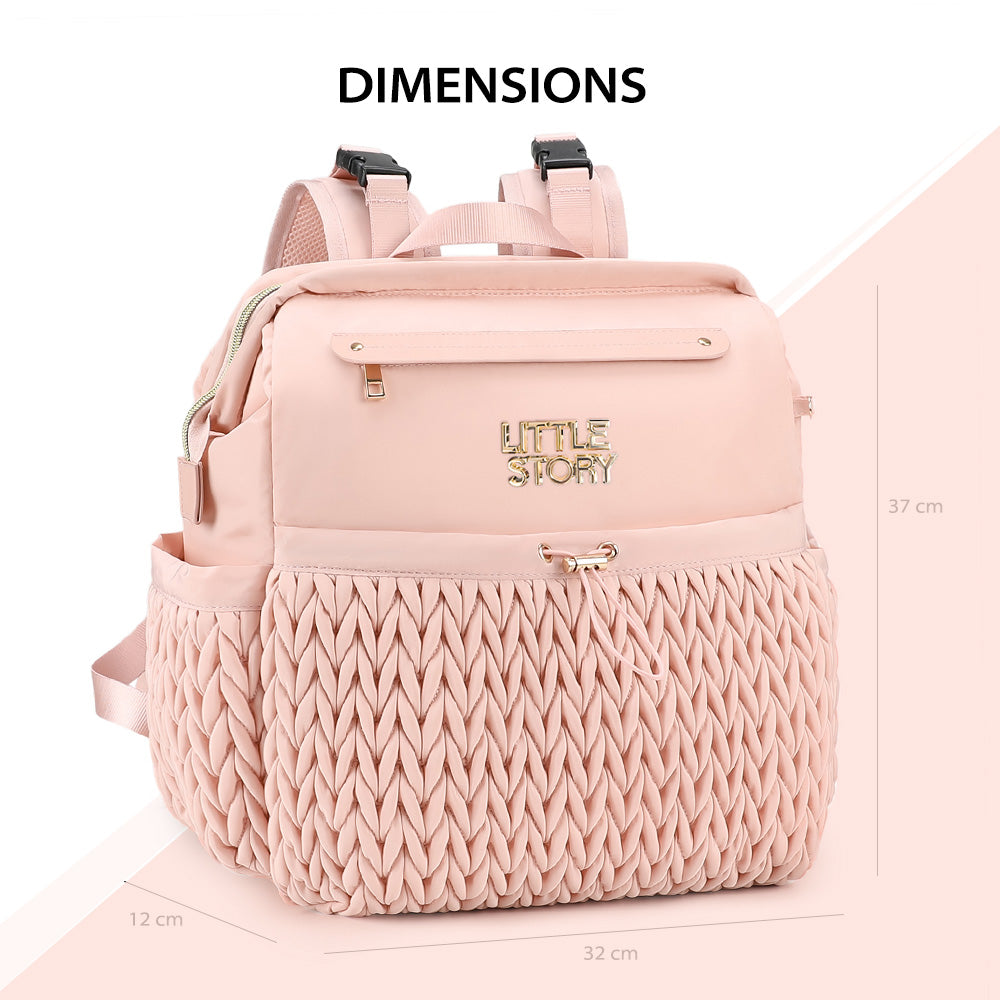 Little Story Diaper Backpack with Changing Pad & Laptop Sleeve – Water-Repellent Baby Nappy Bag, Blush Pink