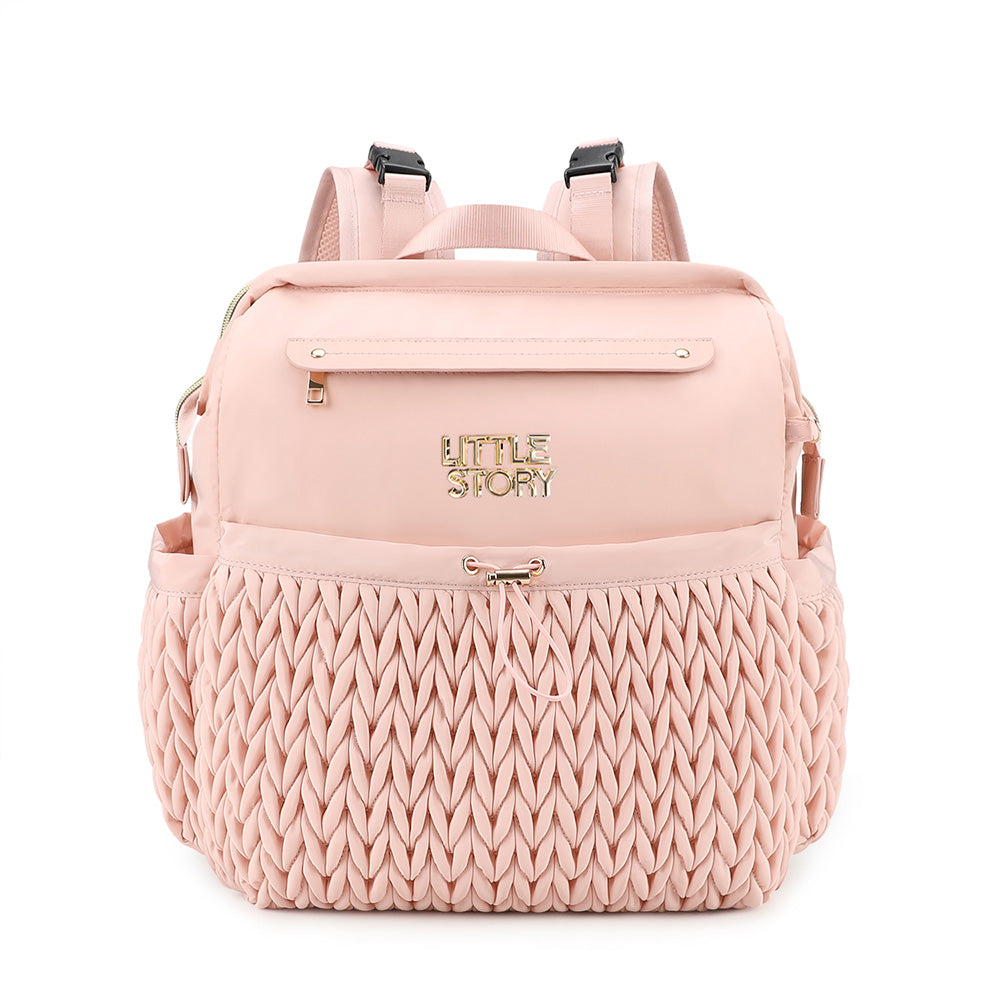 Little Story Diaper Backpack with Changing Pad & Laptop Sleeve – Water-Repellent Baby Nappy Bag, Blush Pink