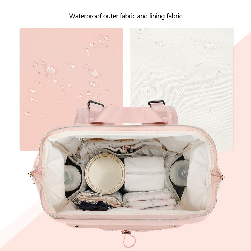 Little Story Diaper Backpack with Changing Pad & Laptop Sleeve – Water-Repellent Baby Nappy Bag, Blush Pink