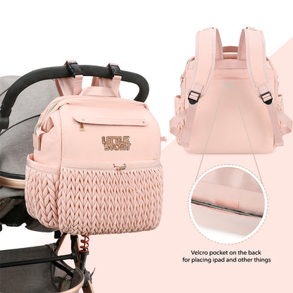 Little Story Diaper Backpack with Changing Pad & Laptop Sleeve – Water-Repellent Baby Nappy Bag, Blush Pink