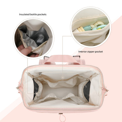 Little Story Diaper Backpack with Changing Pad & Laptop Sleeve – Water-Repellent Baby Nappy Bag, Blush Pink