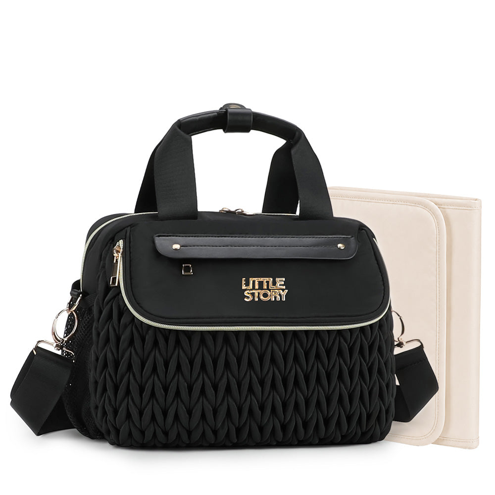 Little Story Compact Diaper Backpack with Changing Pad & Shoulder Strap – Water-Repellent Baby Nappy Bag, Black