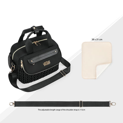 Little Story Compact Diaper Backpack with Changing Pad & Shoulder Strap – Water-Repellent Baby Nappy Bag, Black