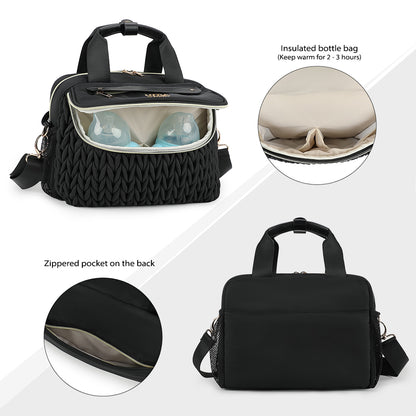 Little Story Compact Diaper Backpack with Changing Pad & Shoulder Strap – Water-Repellent Baby Nappy Bag, Black