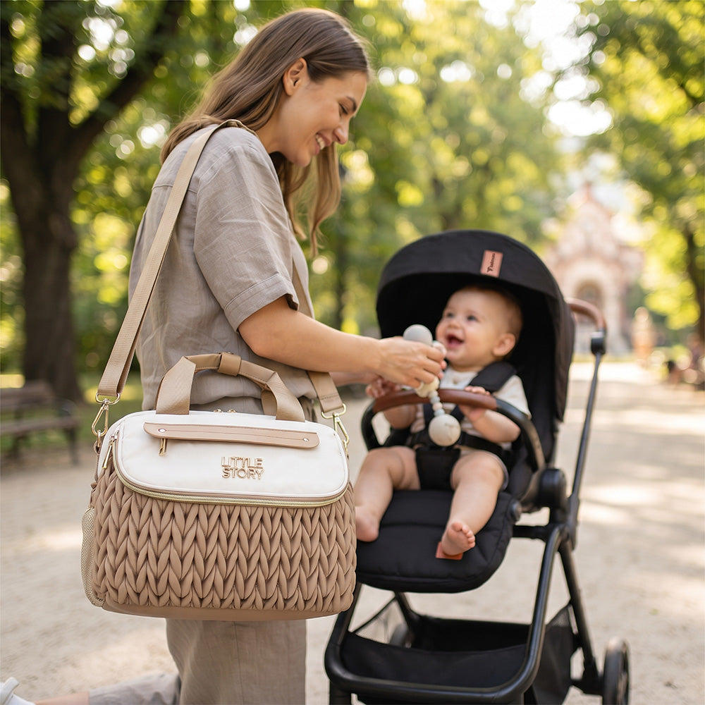 Little Story Compact Diaper Backpack with Changing Pad & Shoulder Strap – Water-Repellent Baby Nappy Bag, Khaki