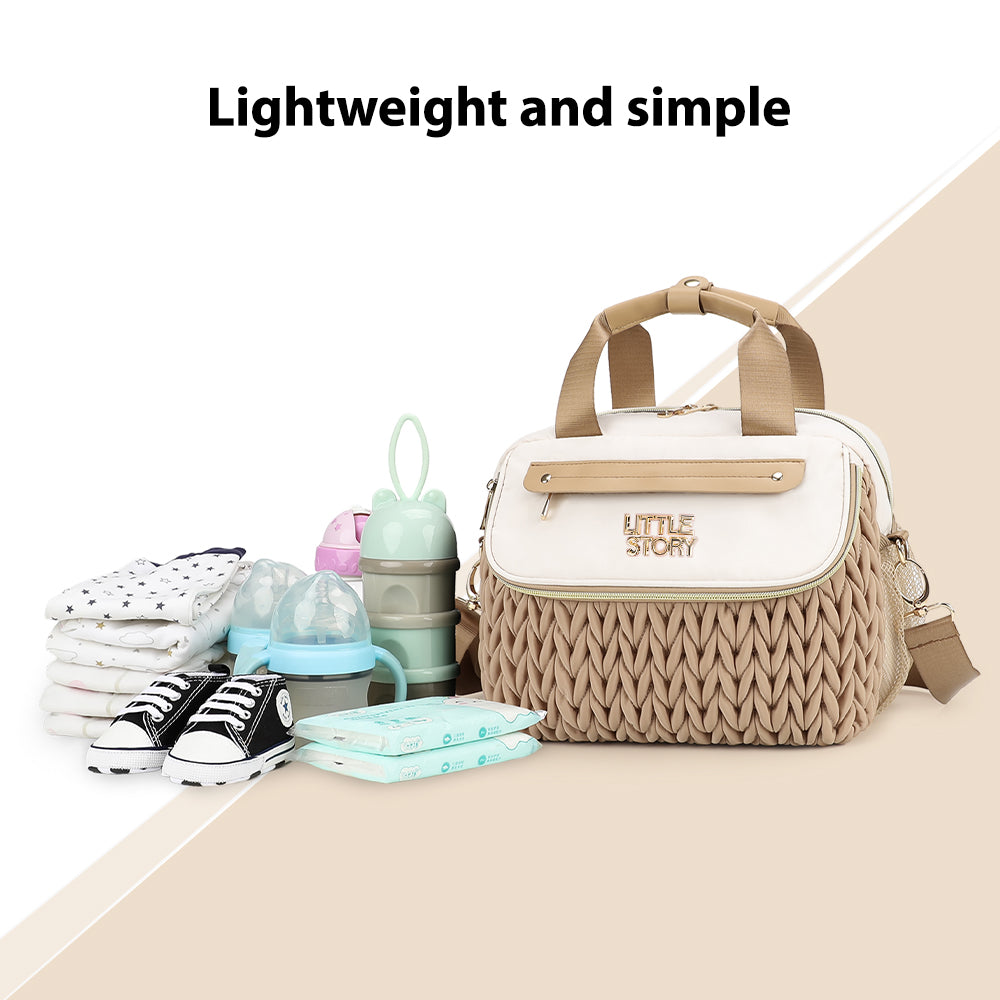 Little Story Compact Diaper Backpack with Changing Pad & Shoulder Strap – Water-Repellent Baby Nappy Bag, Khaki