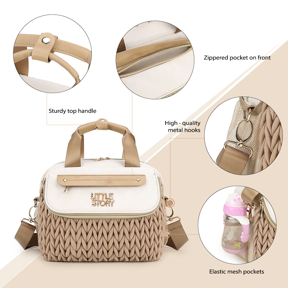 Little Story Compact Diaper Backpack with Changing Pad & Shoulder Strap – Water-Repellent Baby Nappy Bag, Khaki