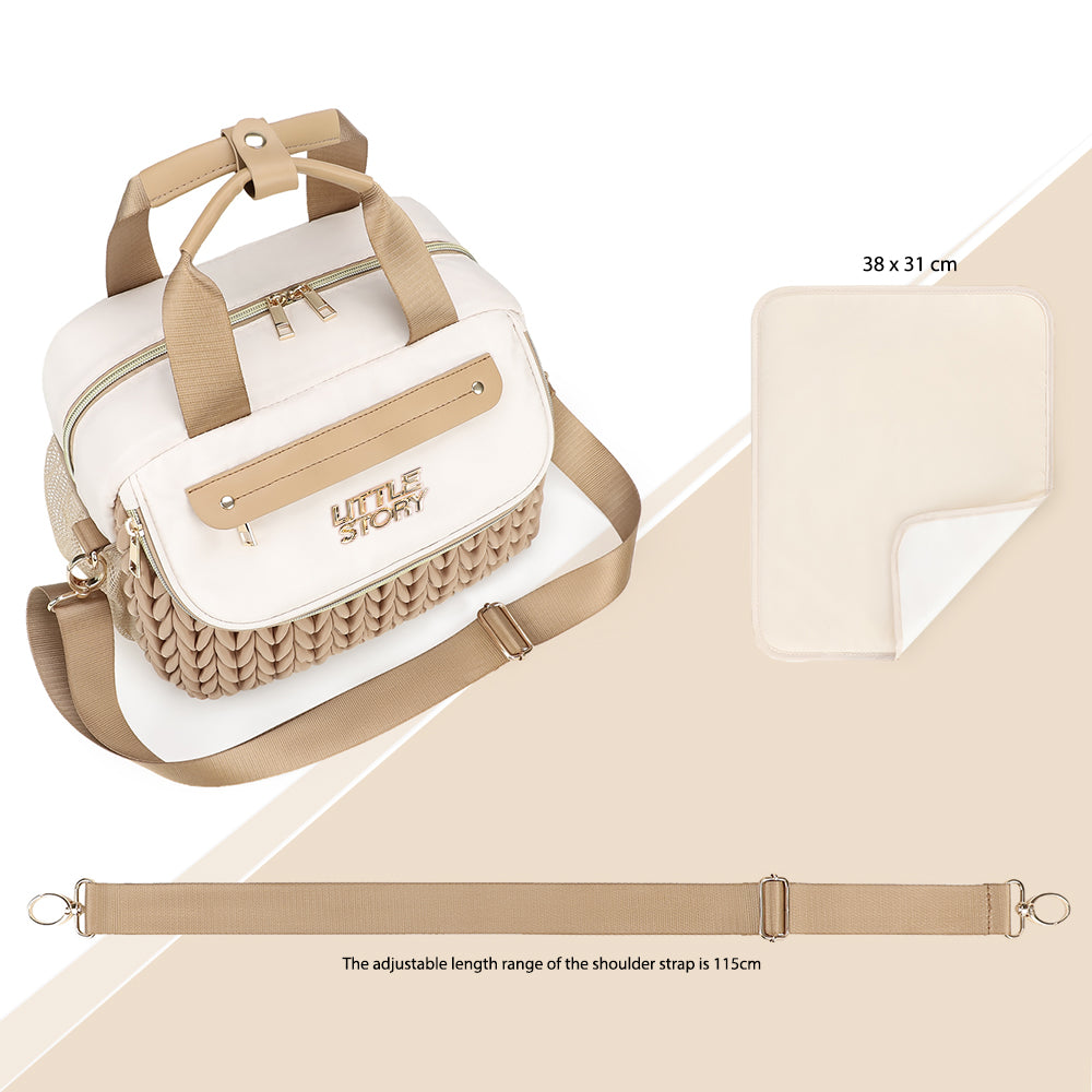 Little Story Compact Diaper Backpack with Changing Pad & Shoulder Strap – Water-Repellent Baby Nappy Bag, Khaki