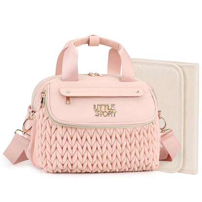 Little Story Compact Diaper Backpack with Changing Pad & Shoulder Strap – Water-Repellent Baby Nappy Bag, Blush Pink