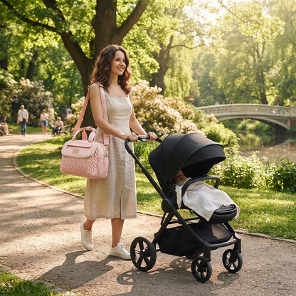 Little Story Compact Diaper Backpack with Changing Pad & Shoulder Strap – Water-Repellent Baby Nappy Bag, Blush Pink