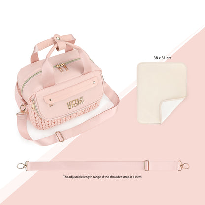 Little Story Compact Diaper Backpack with Changing Pad & Shoulder Strap – Water-Repellent Baby Nappy Bag, Blush Pink