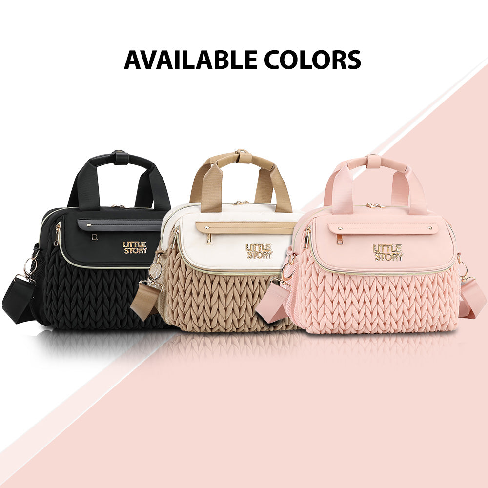 Little Story Compact Diaper Backpack with Changing Pad & Shoulder Strap – Water-Repellent Baby Nappy Bag, Blush Pink