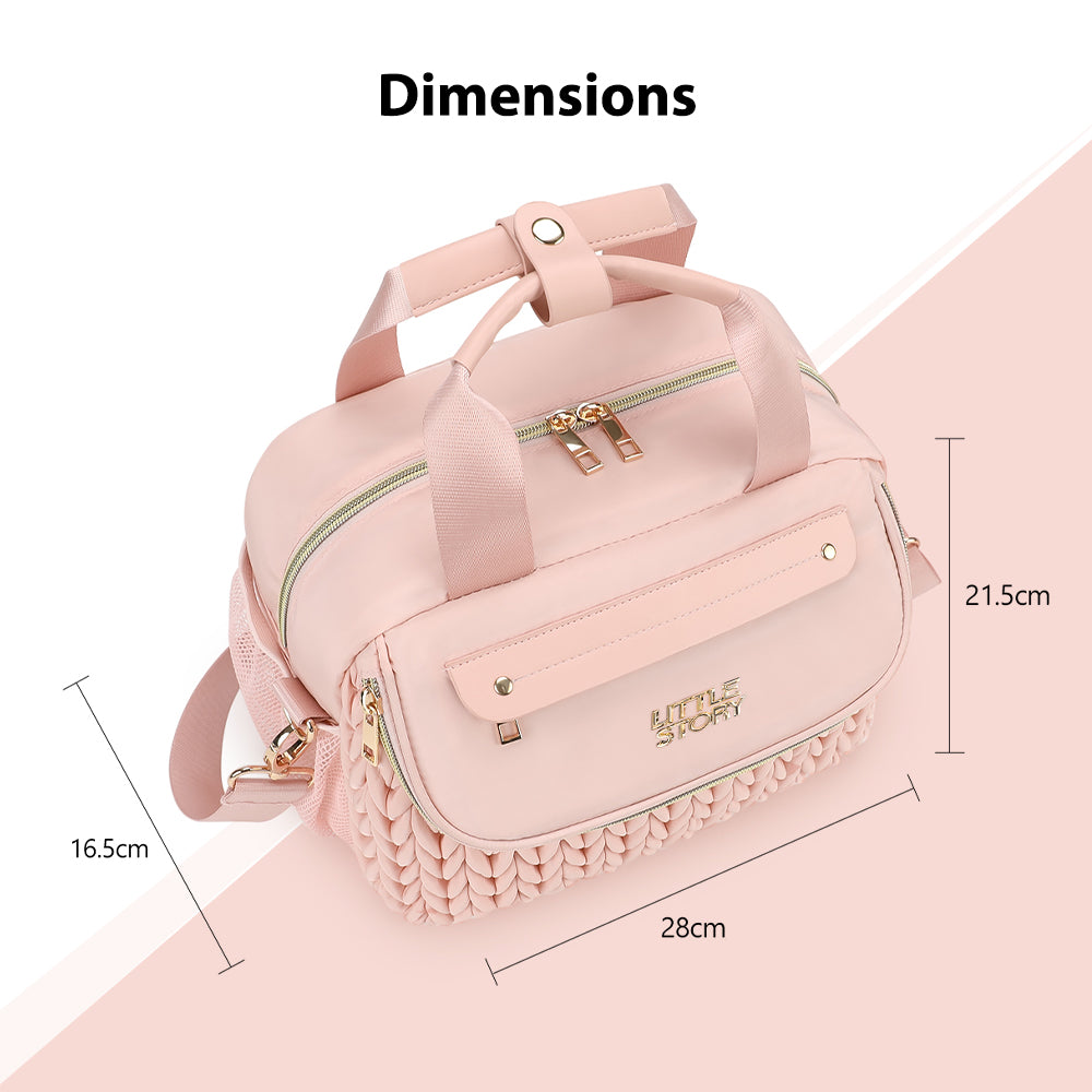 Little Story Compact Diaper Backpack with Changing Pad & Shoulder Strap – Water-Repellent Baby Nappy Bag, Blush Pink