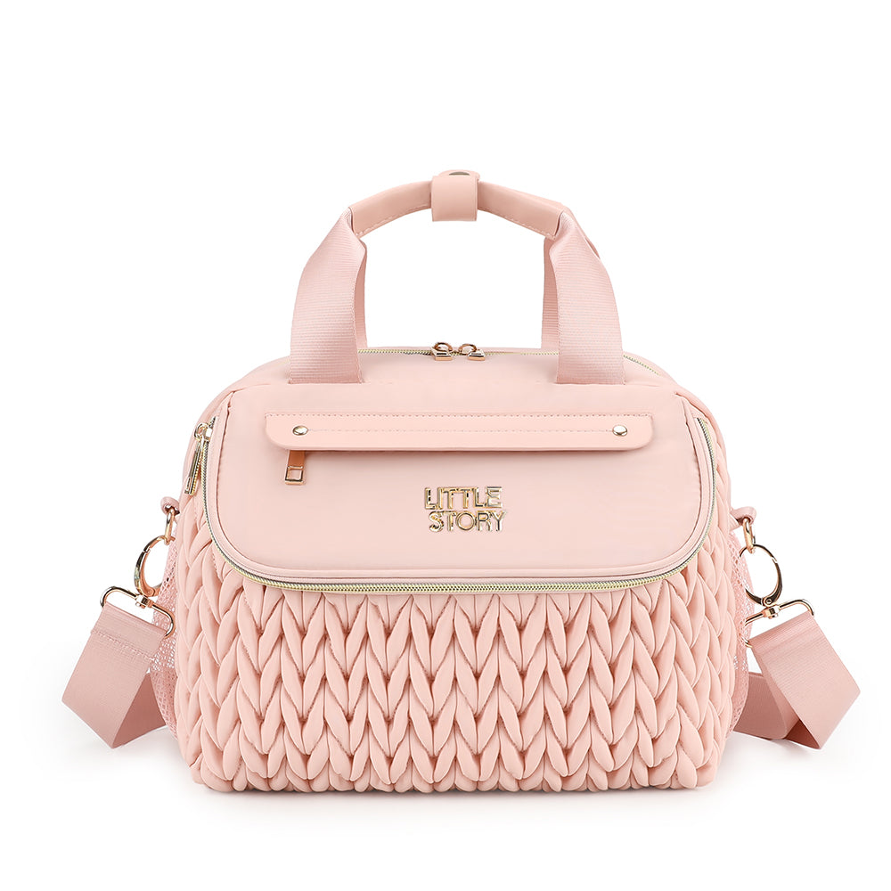 Little Story Compact Diaper Backpack with Changing Pad & Shoulder Strap – Water-Repellent Baby Nappy Bag, Blush Pink