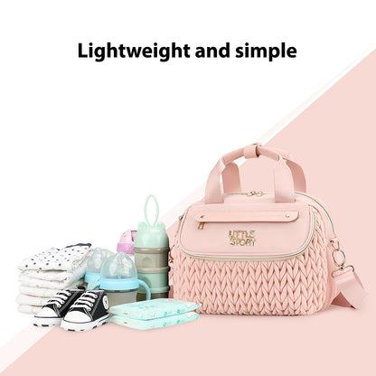 Little Story Compact Diaper Backpack with Changing Pad & Shoulder Strap – Water-Repellent Baby Nappy Bag, Blush Pink