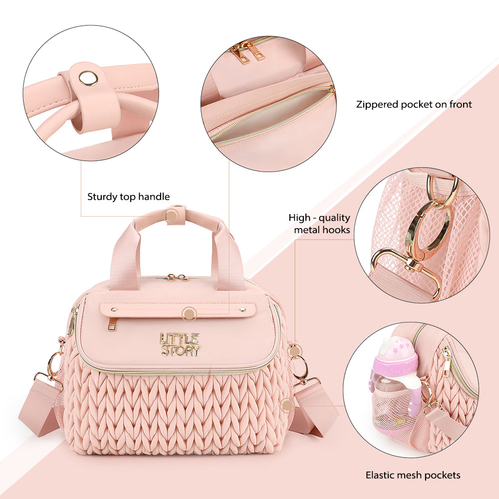 Little Story Compact Diaper Backpack with Changing Pad & Shoulder Strap – Water-Repellent Baby Nappy Bag, Blush Pink