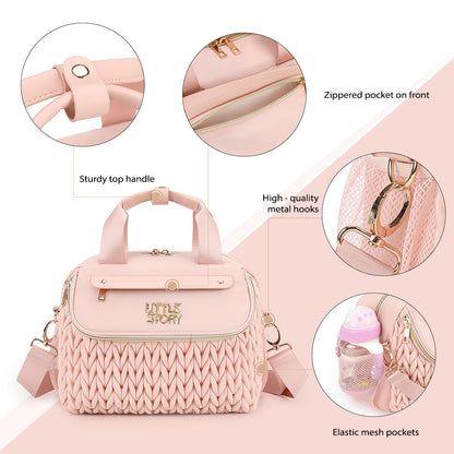 Little Story Compact Diaper Backpack with Changing Pad & Shoulder Strap – Water-Repellent Baby Nappy Bag, Blush Pink